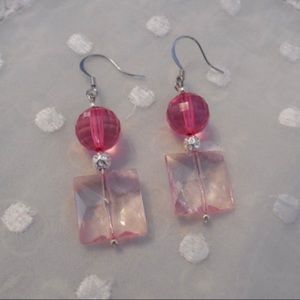 NEW! Dazzling Dangle Pierced Earrings w Faceted Pink Beads